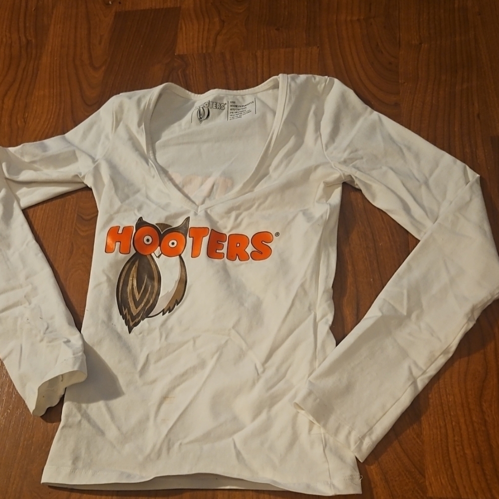 Hooters White Long Sleeve Tee with Orange Logo